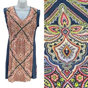 KOOKAI Blue Floral‎ Silk Drop Shoulder V Neck Sheath Dress 42 / US 10